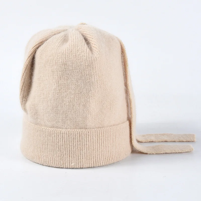 

2019 autumn and winter new soft and comfortable Korean version of the bow wild rabbit fur knit hat female wool hood hat