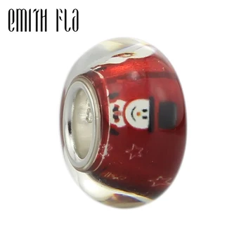 

Emith Fla 100% Real 925 Sterling Silver Merry Christmas Santa Claus Murano Glass Bead Fit Original European Charm Bracelets Gift