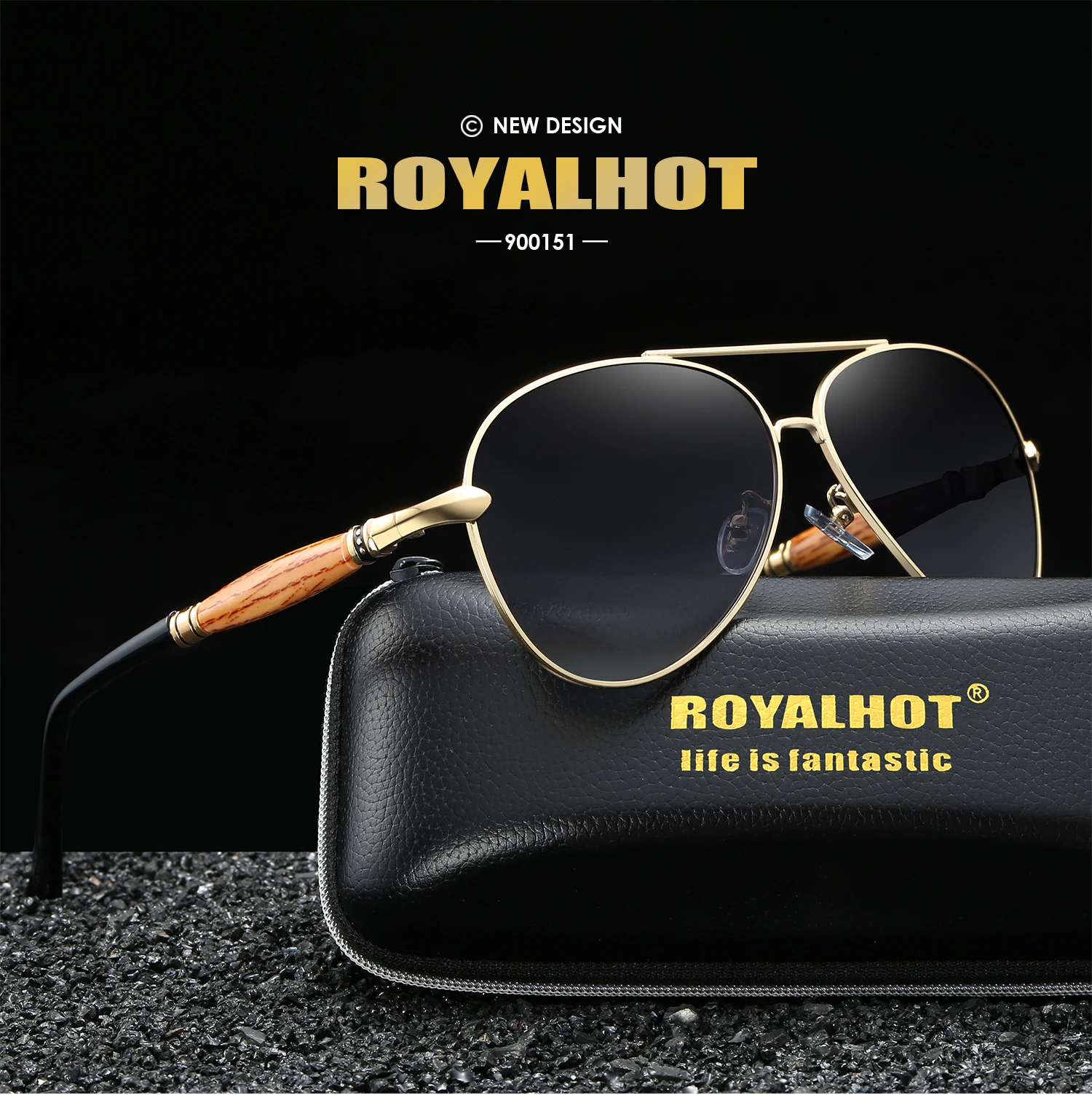 RoyalHot Men Women Polarized Sunglasses Oval Aloy&Wood Frame Sun Glasses Driving Glasses Shades Oculos masculino Male 900151