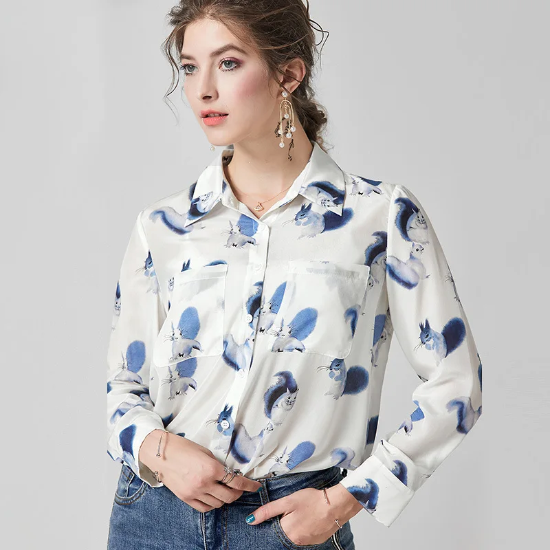white print squirrel floral silk blouse for women high quality long sleeve plus size casual sexy office dress shirts dropship white print squirrel floral silk blouse for women high quality long sleeve plus size casual sexy office dress shirts dropship