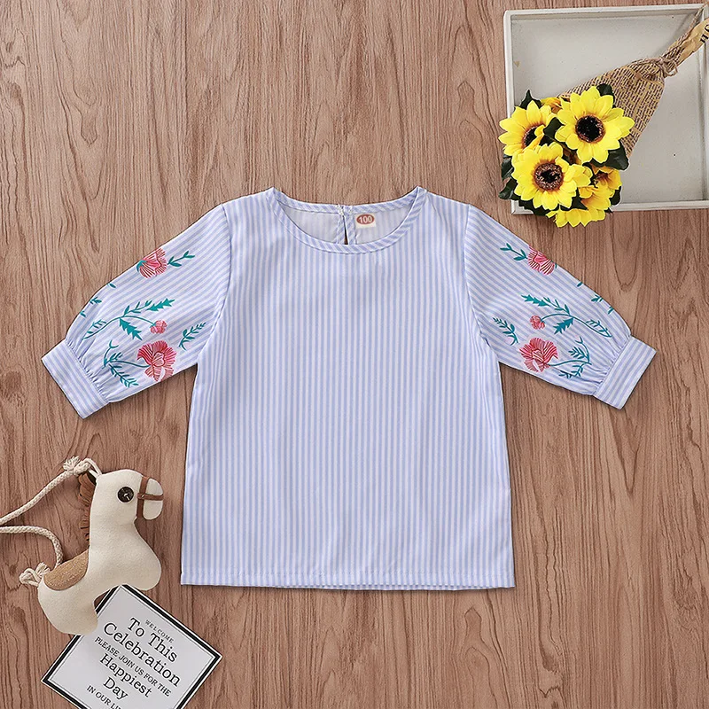 

autumn baby clothes toddler girl shirt long sleeve tee stripe flower print top causal Polyester blouse for kid shirts