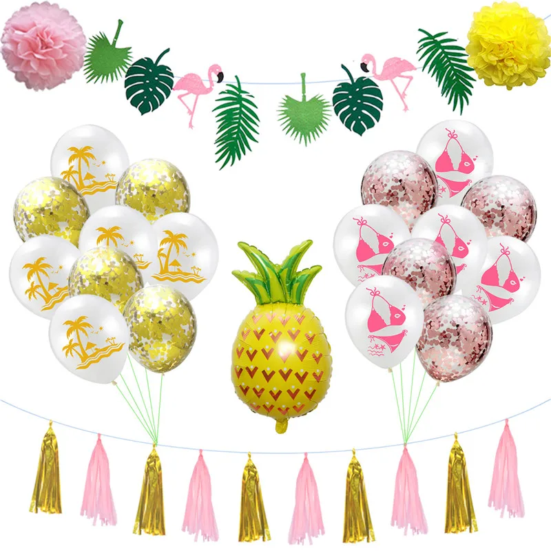 18 шт. Гавайская тема вечерние набор воздушных шаров бикини с изображением кактусов печать латексный воздушный шар ананас алюминиевая фольга конфетти для воздушного шара декоративный шар - Цвет: ste3-coconut-bikini