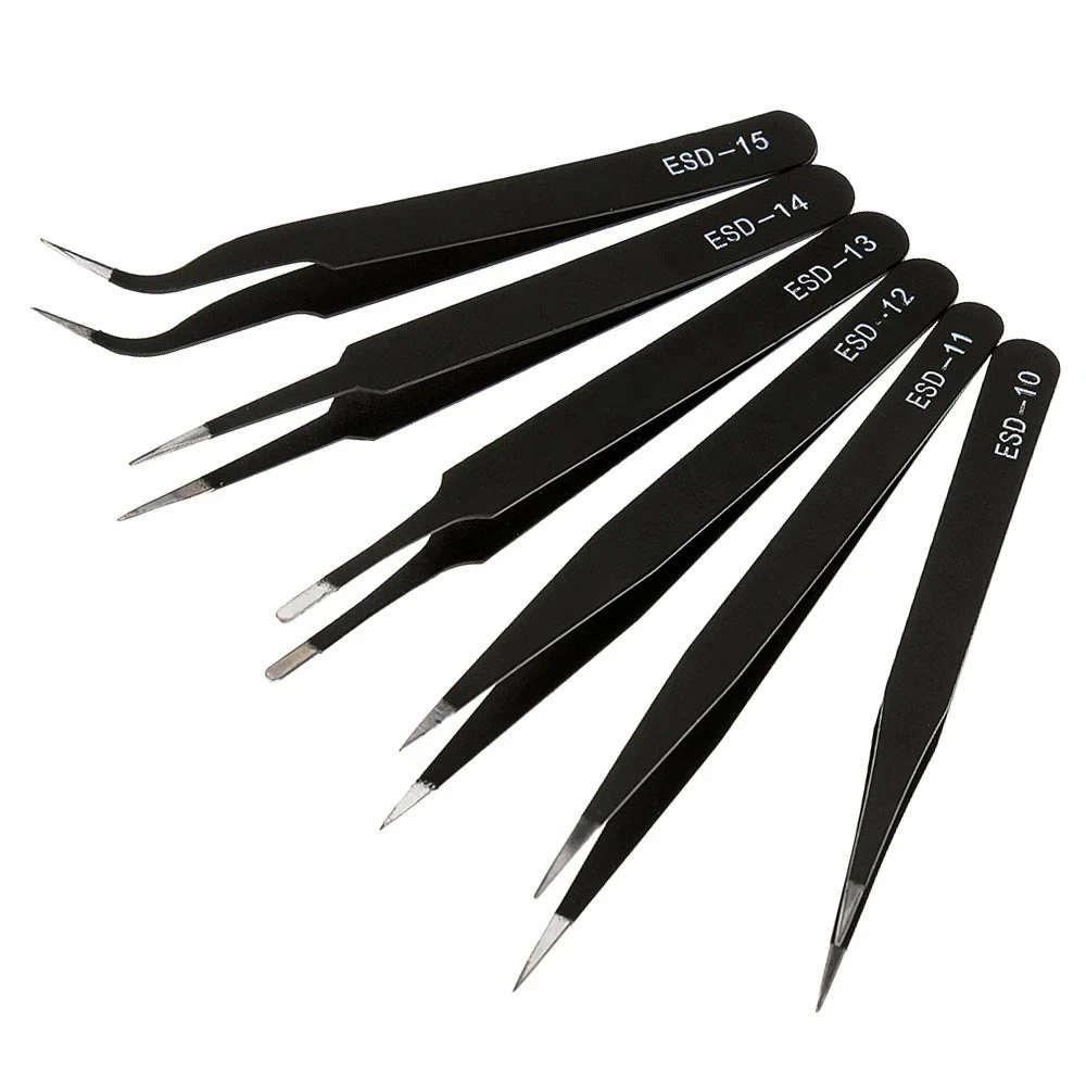 6PCS Anti Static Stainless Steel Tweezers Precision Tweezers Set