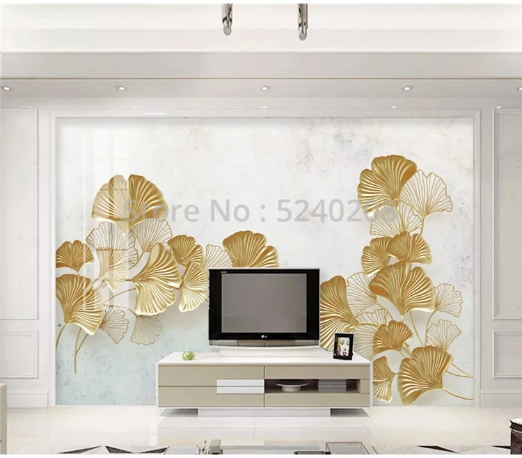 dourado ginkgo folhas pintura da parede sala