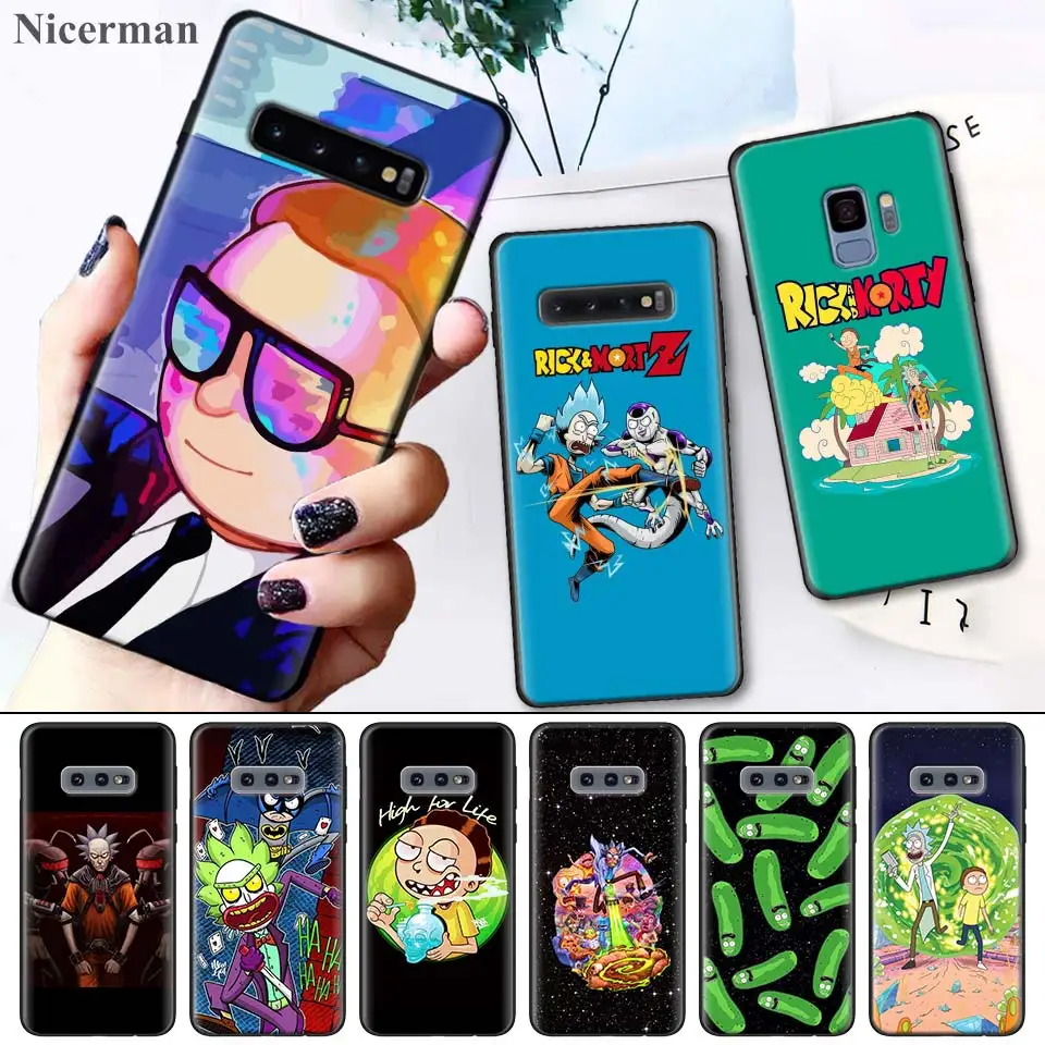 

Rick And Morty Black Silicone Case Cover Coque for Samsung Galaxy S8 S9 S10 S10e 5G Note 8 9 10 5G Plus S7 S7 Edge S8+ S9+ S10+