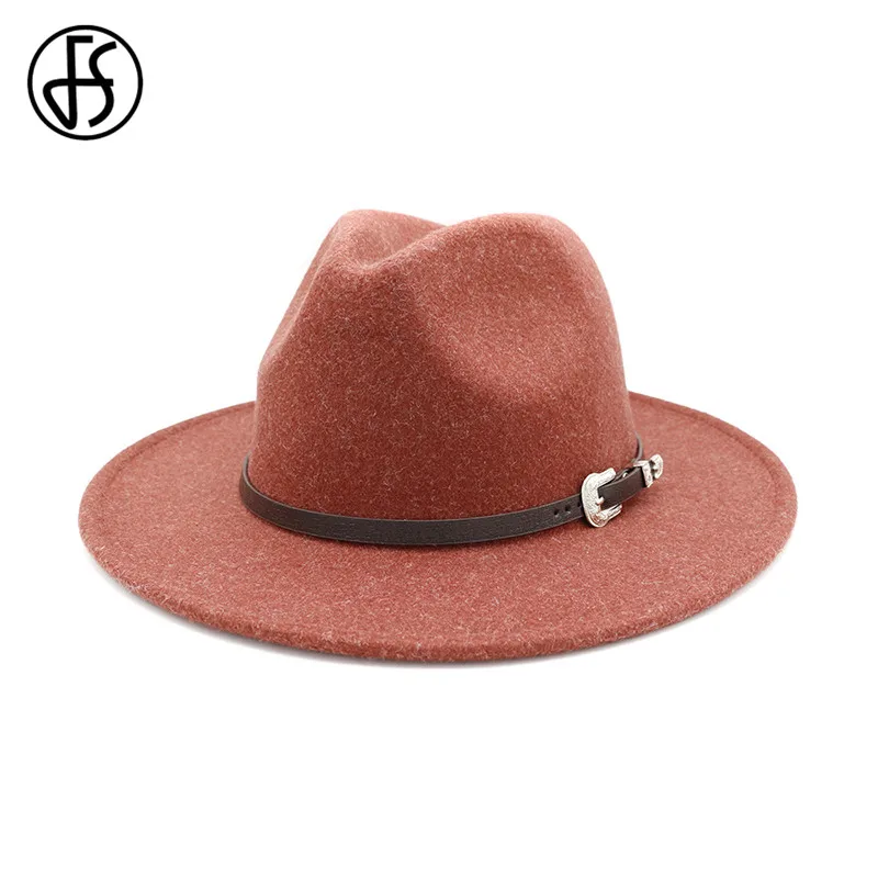 Женская фетровая шляпа FS с широкими полями и кожаной лентой для церкви