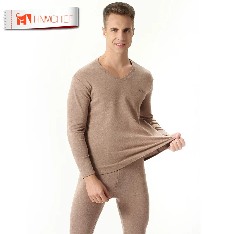 

HNMCHIEF 100% Cotton Winter Men's V-Neck Warm Long Johns Set Ultra-Soft Thermal Underwear termica Undershirt merino Pants Pajama