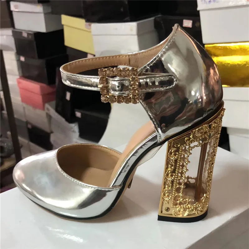 Туфли-лодочки на высоком металлическом каблуке с вырезами женская обувь для вечеринок с круглым носком и узкой пряжкой металлический каблук Женская обувь 43