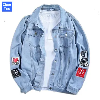 

2020 New Autumn and Spring Garment Washed Mens Denim Coat High quality Denim Jackets Men'S Ripped Holes Blue Jean Jacket
