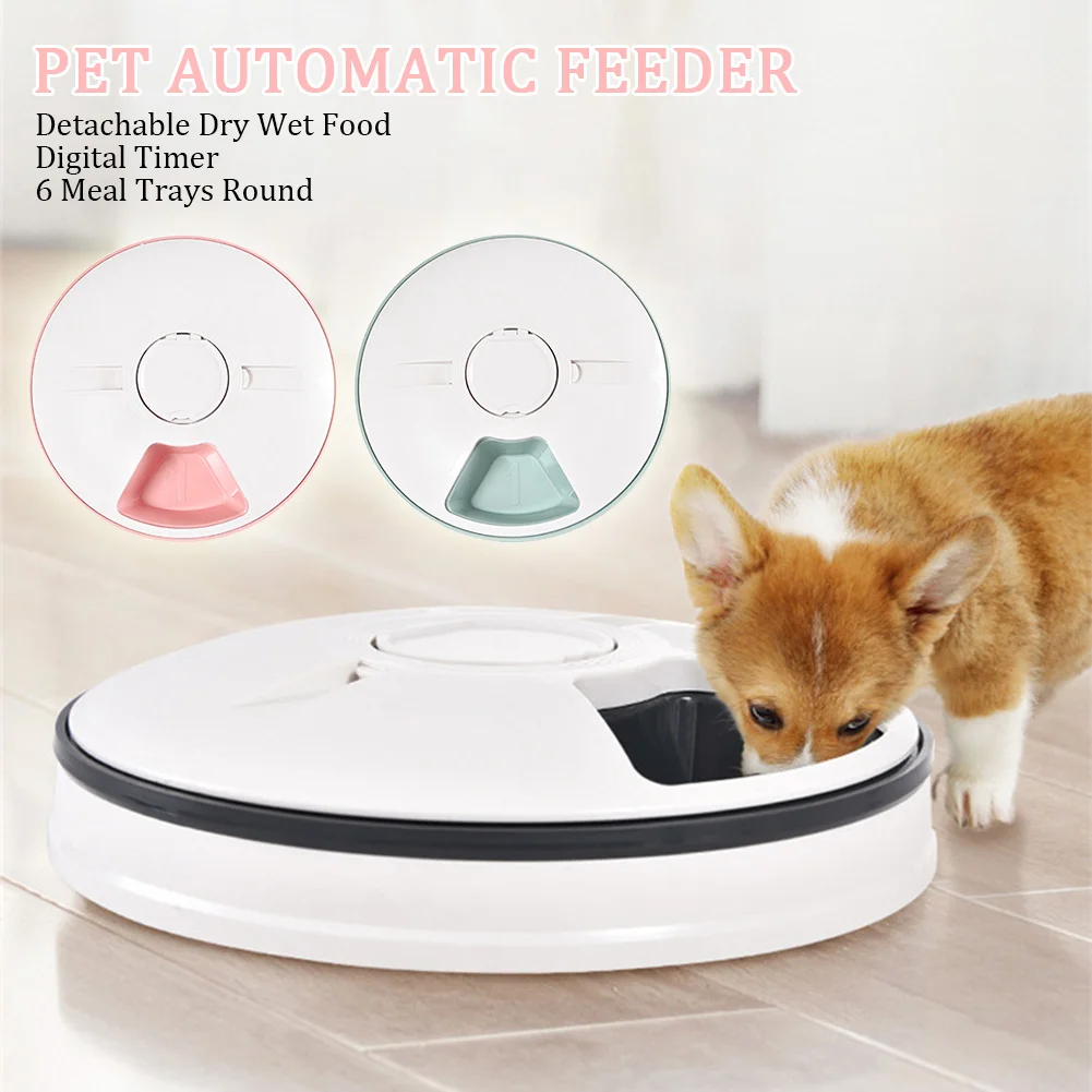 

Digital Timer Detachable Round 6 Meal Trays Dogs Pet Automatic Feeder Programmed Large Capacity Cats Dry Wet Food Dispenser