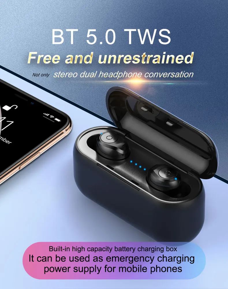 TWS Новый bluetooth F9 5 0 1 Кнопка версия 2000 мАч Power Bank наушники улучшенный CVC8.0