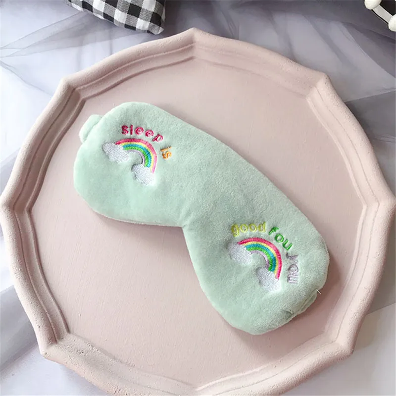 Green Вышивка Радужная мультяшная маска для сна, плюшевое покрытие для глаз, повязка для глаз, креативный, для путешествий, для отдыха, с повязкой на глаза, мягкая маска для век - Цвет: Green