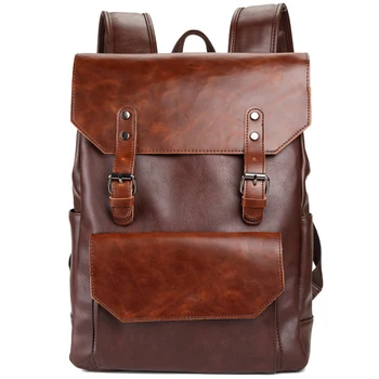 

Retro Men'S Backpack Pu Leather Anti-Theft Backpack Fashion Waterproof Travel Bag Casual Youth Backpack