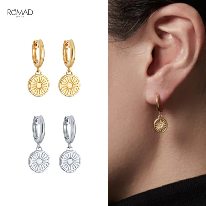 

ROMAD Bohemian Round pendientes Hoop Earrings for Women INS Sun Pierced 925 Sterling Silver Earings Fine Jewelry Gift kolczyki