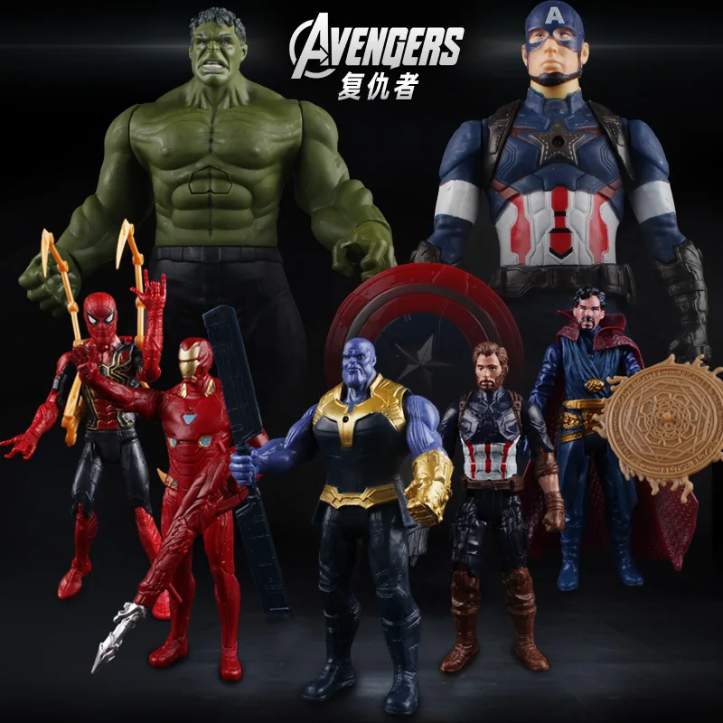

13-30cm Avenger Alliance Iron Man Spider-Man Hulk Ray Batman and other hand-made models of movable luminous doll sets