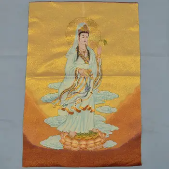 

Silk mural of Tibetan Buddha Tangka weaving brocade Guanyin yangliuzhi jade vase
