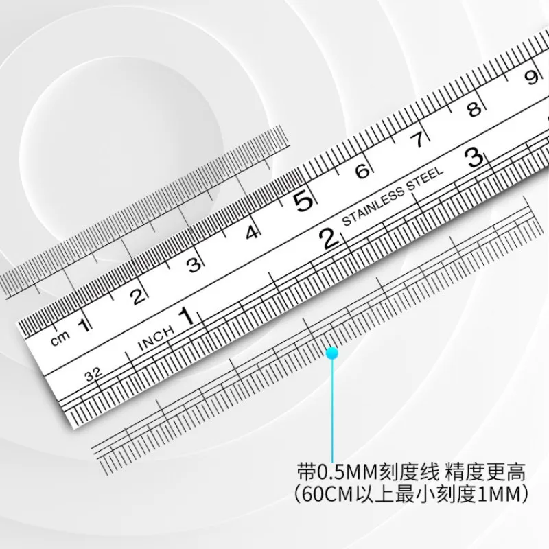 Stainless Steel Double-sided Thickened Ruler School Office Supplies 15cm-80cm