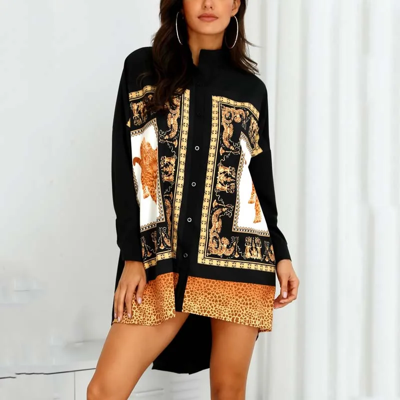 Женские рубашки с леопардовым и этническим принтом, отложной воротник, длинный рукав, уличная одежда, осенние весенние блузки