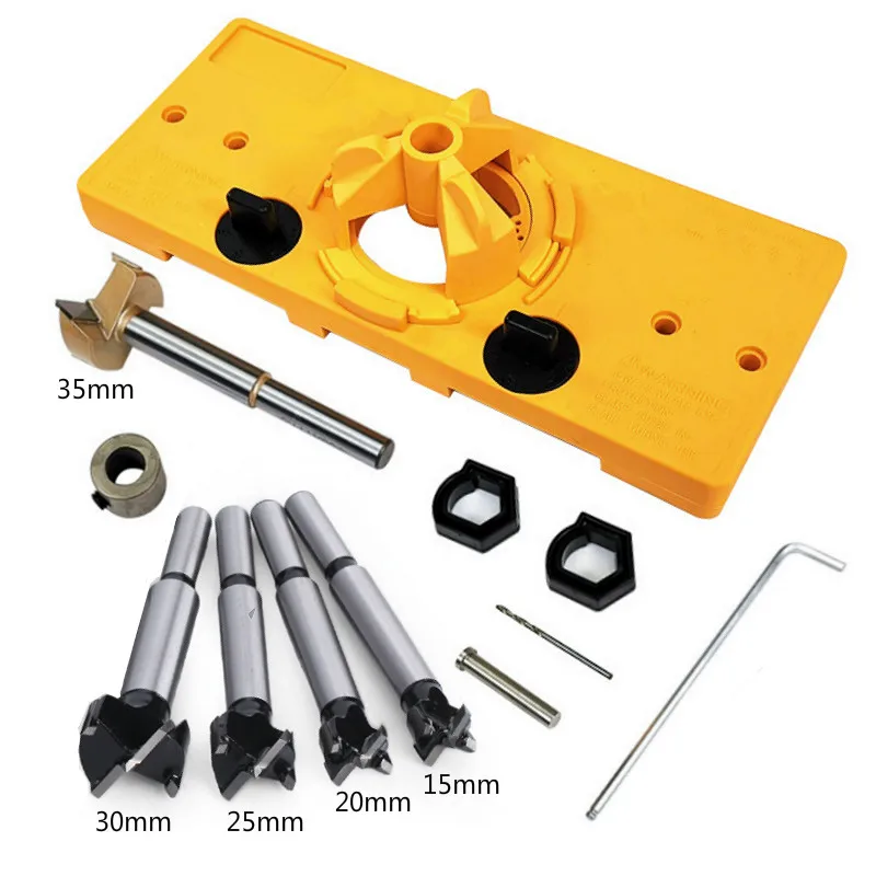 

15mm-35mm Cup Style Hinge Jig Boring Hole Drill Guide + Forstner Bit Wood Cutter Carpenter Concealed Woodworking DIY Tools