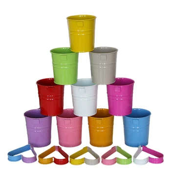 

10pcs Iron Flower Bucket Candy Color Small Bucket Flower Pot Removable Hook Bucket Decorative Flower Bucket for Home Garden