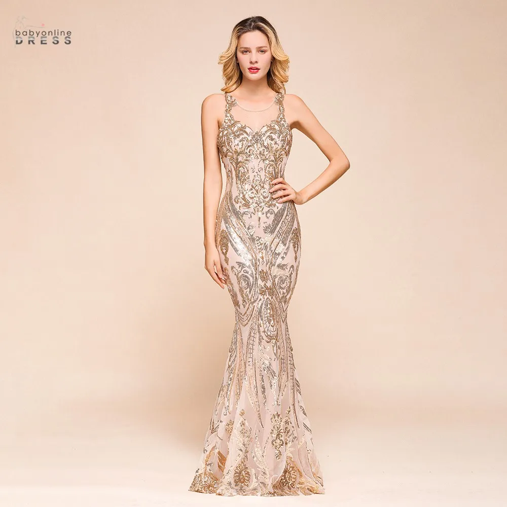 

Luxury Mermaid Lace Long Evening Dress Sexy Illusion Champagne 2020 Evening Prom Gowns Crystals Robe de Soiree Longue