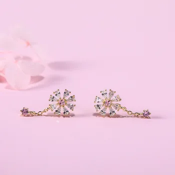 

Acecare S925 Silver Women's Beautiful\Natural\Gold\Material Inlaid Earrings -Pink Sun Flower Zircon Jewelry Female Hot Sale