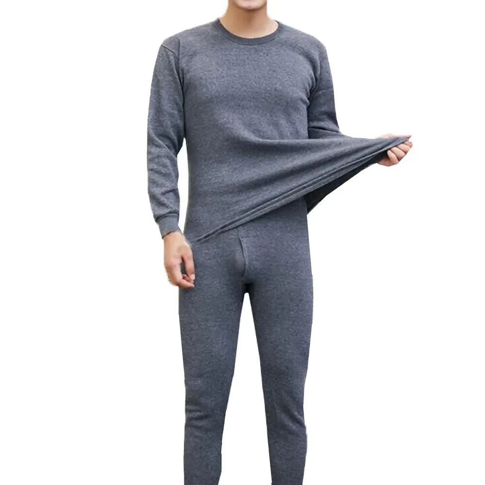 

2pcs Men's Winter Thermal Underwear Suit Circular Collar Large Size Long Sleeve Pure Color Warm Clothing Set Top + Pants
