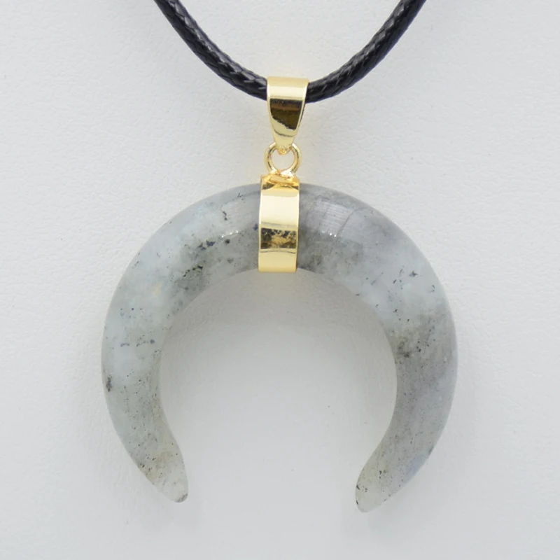 Natural Stone Crystal Crescent Moon Pendants Necklaces Tiger Eye Pink Quartzs Gold Color Reiki Healing Women Men Charm Jewelry - Image 2