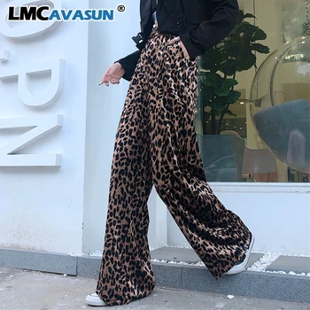 

M-4XL Loose High Waistband Straight Velvet Long Pant Women Sexy Streetwear Leopard Sweatpant Jogger Workout Contrast Trouser