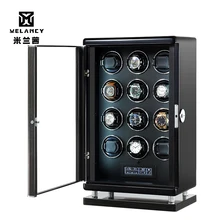Watch Winders Wooden Acrylic Window Black Carbon Fiber Quiet Motor Storage Display Watches Box PU Leather LED Light 12 Slots