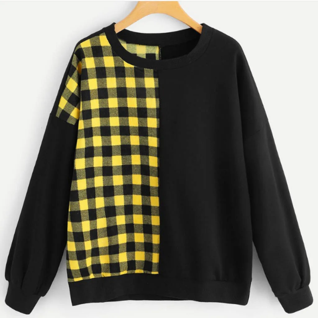 JAYCOSIN Hoodies Women Sudadera Mujer Autumn Long Sleeve O-neck Plaid Hoodie Sweatshirts Ladies Tops Women's Sweatshirt 19AUG14 | Женская