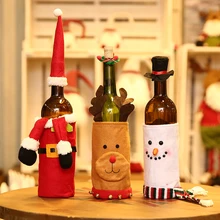 Wine Bottle Christmas Cover Santa Snowman Party Ornament Decor Red Wine Bag Holder Table Xmas Christmas Party Ornaments