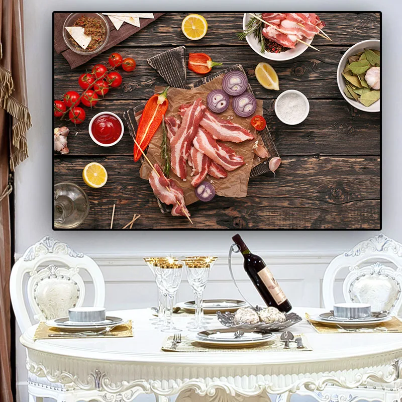 

Grains Spices Meat Vegetable Kitchen Canvas Painting Cuadros Scandinavian Posters and Prints Wall Art Food Picture Living Room