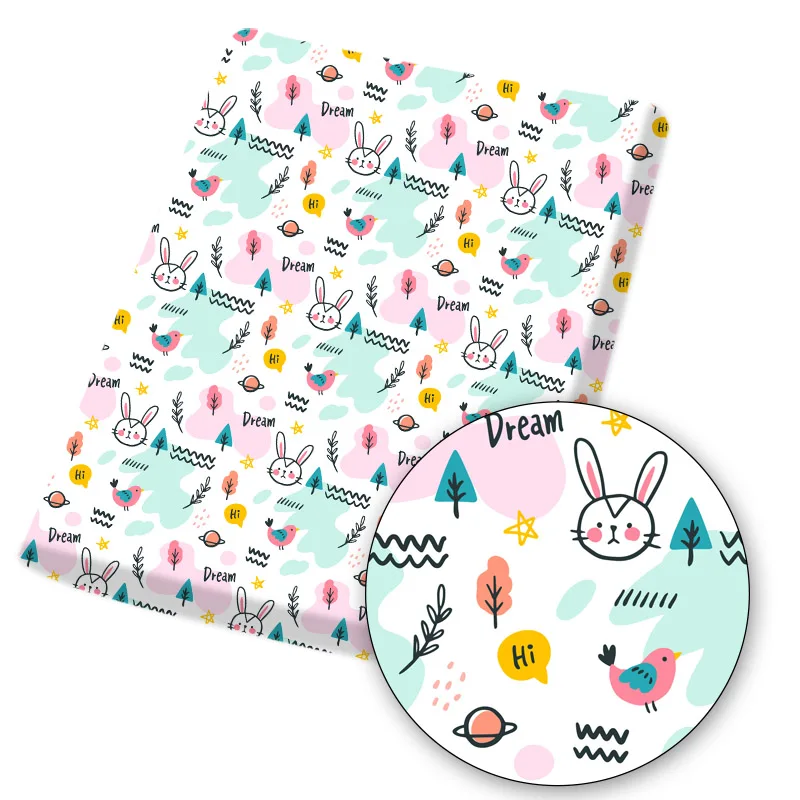 

Easter Bunny Polyester Cotton Fabric Cartoon Rabbit Eggs Printed Fabric DIY Sewing Home Textile Garment Material 80g 45*150cm/pc