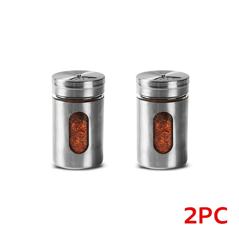 2pcs Нержавеющая сталь банка для специй с Вращающейся Крышкой специи для барбекю бутылка для хранения кухонный инструмент соль сахар специи перечница приправа банка - Цвет: 2pcs