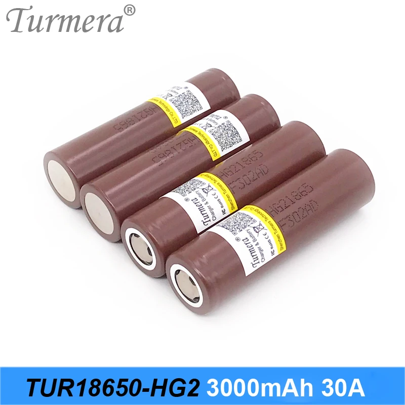 Turmera inr18650 hg2 18650 3000 мАч 20a 30a Высокая утечка для Электрическая отвертка в виде сигареты шуры батарея TUR-HG2 3000 мА-ч
