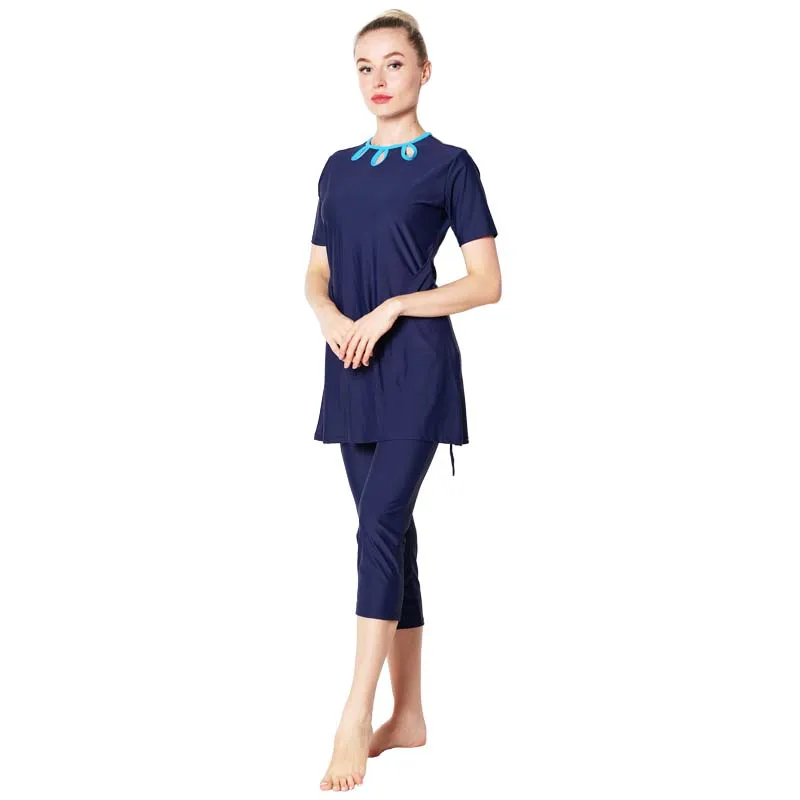 

DROZENO Plus Size Muslim Swimwear Women Modest Patchwork Full Cover Short Sleeve Swimsuit Islamic Hijab Islam Burkinis Wear Bath