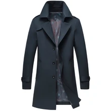 Тренч, приталенное длинное пальто, мужской повседневный Тренч, мужское пальто с отложным воротником, мужские M-4XL, готический Тренч, Мужская однотонная ветровка