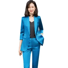 Aliexpress - Fashion Spring Summer Half Sleeve Striped Office Pant Suit Ladies Women Formal 2 Piece Set Green Blue Apricot Blazer And Trouser