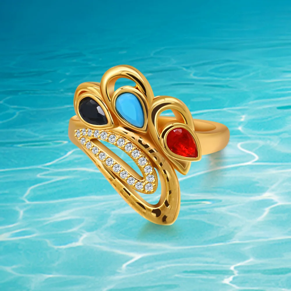 

Exaggerated Gold Jewelry Plated 24k Gold Ring for Women,Lady Ring Luxury Color Zircon Party Marriage Engagement Accessories
