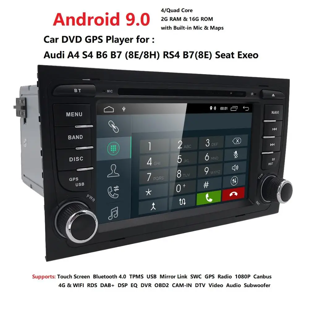 Sale Free shipping! 4G WIFI Android 9.0 CAR GPS Navi for audi A4 2002-2008 S4 RS4 8E 8H B6 B7 With BT SWC DAB multimedia player radio 1