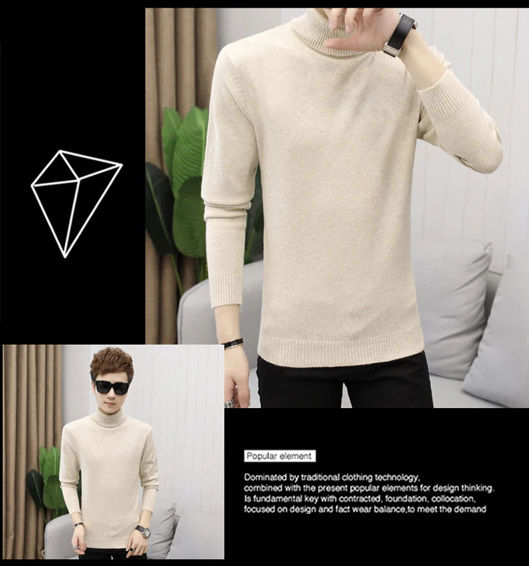 Novos Grossas de Inverno Homens Camisola de гола Alta Slim Fit Dos Homens de Tricô Quente Natal Blusas E Одежда высшего качества в повседневном стиле