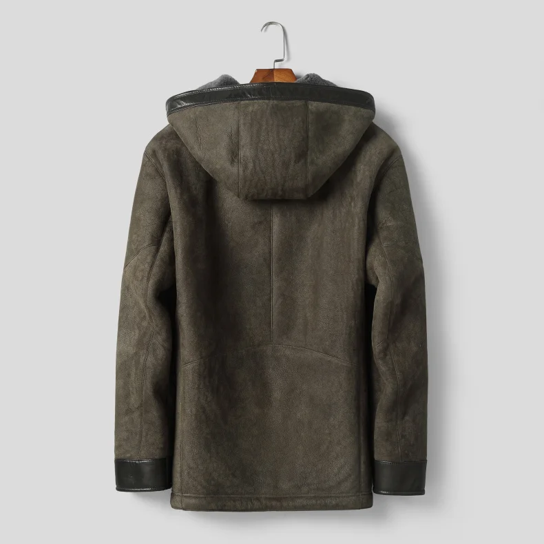 Мужская куртка из натуральной кожи, овчина, зимнее теплое шерстяное пальто, верхняя одежда из овчины, дизайнерский бренд, роскошный мех зеленого цвета C891