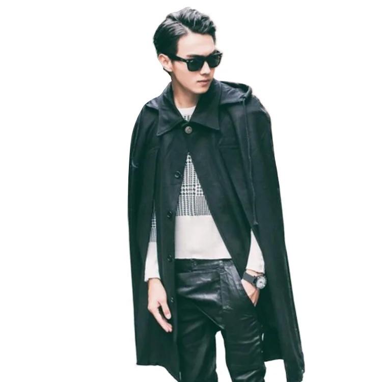 

Dark Bat Cape Hooded Medium Long Trench Coat Men Coat Steam Punk Gothic Cloak Men Bat-wing Sleeve Overcoat Loose Windbreaker