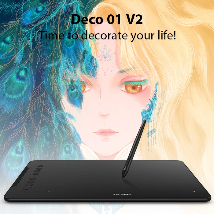 XP-Pen Deco 01 V2 Графический Цифровой Планшет с наклоном для Android и 8 клавиш быстрого доступа(8192 уровней давления) для начинающих