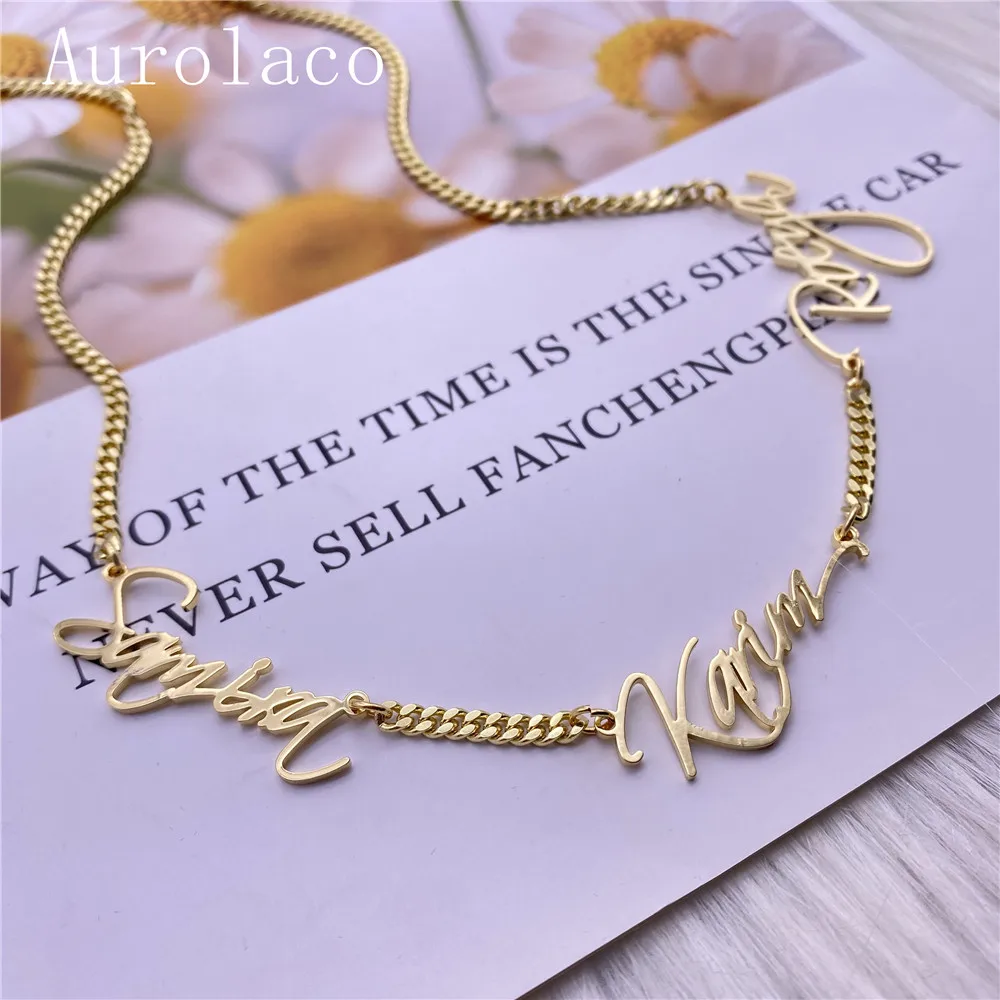 AurolaCo Custom Name Necklace Personalized Multiple Names Cuban Gold Stainless Steel Nameplates Pendant | Украшения и аксессуары