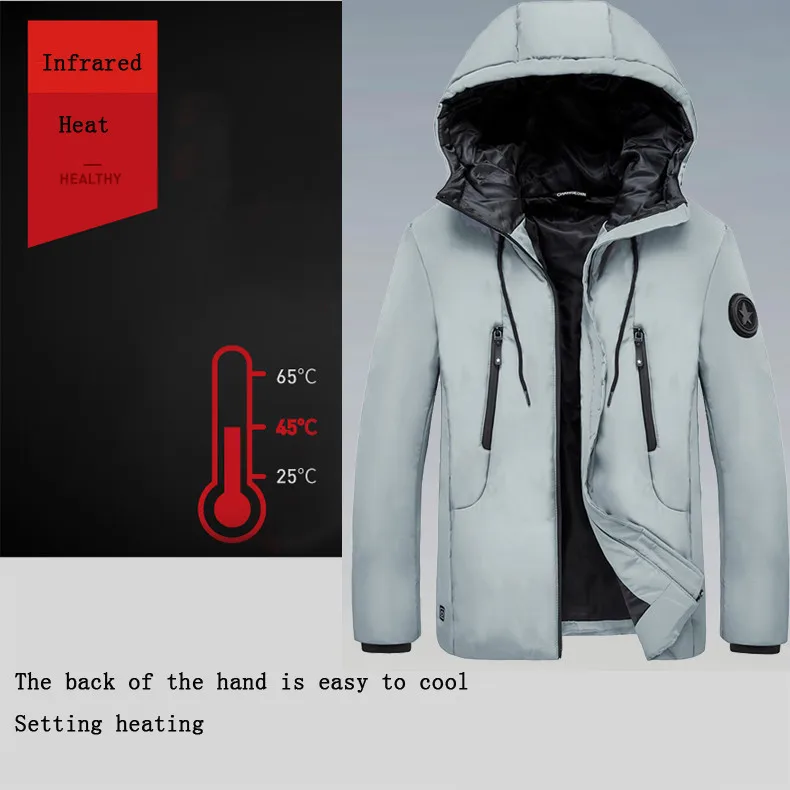 

ISHOWTIENDA Winter Men's Jacket Smart USB Electric Heating Warm Down Cotton Men Outwear hooded Zipper Coat jaqueta couro 8M355