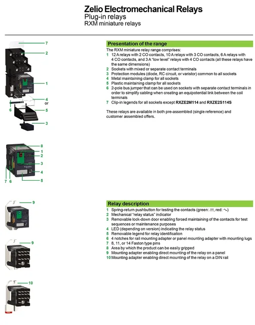 Relay 4 contacts 24Vac 6A RXM series SCHNEIDER, ADAJUSA