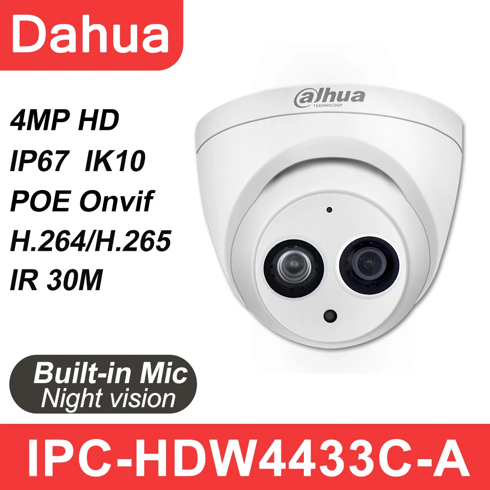 Dahua IP camera IPC-HDW4433C-A 4MP HD POE outdoor indoor Network IR Starlight Night Vision Built-in MiC CCTV Surveillance Camera