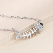 Милая 925 Серебряная подвеска в виде рыбной кости, ожерелье, серебряные ювелирные изделия, дизайн, свежая цепочка для девочек, белое золотое ожерелье с животным